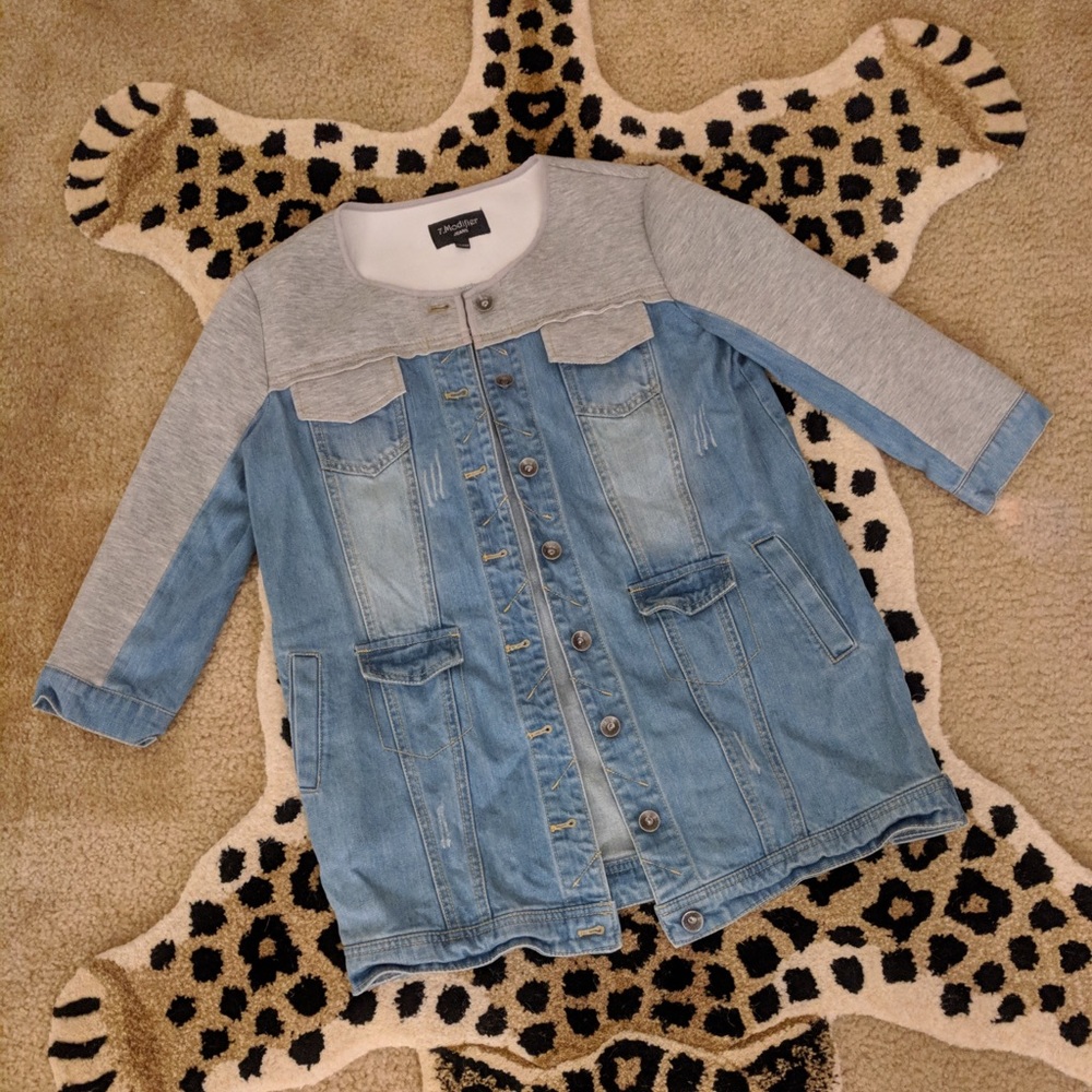 7. Modifier Jean Denim Jacket Grey Sweatshirt Sz38